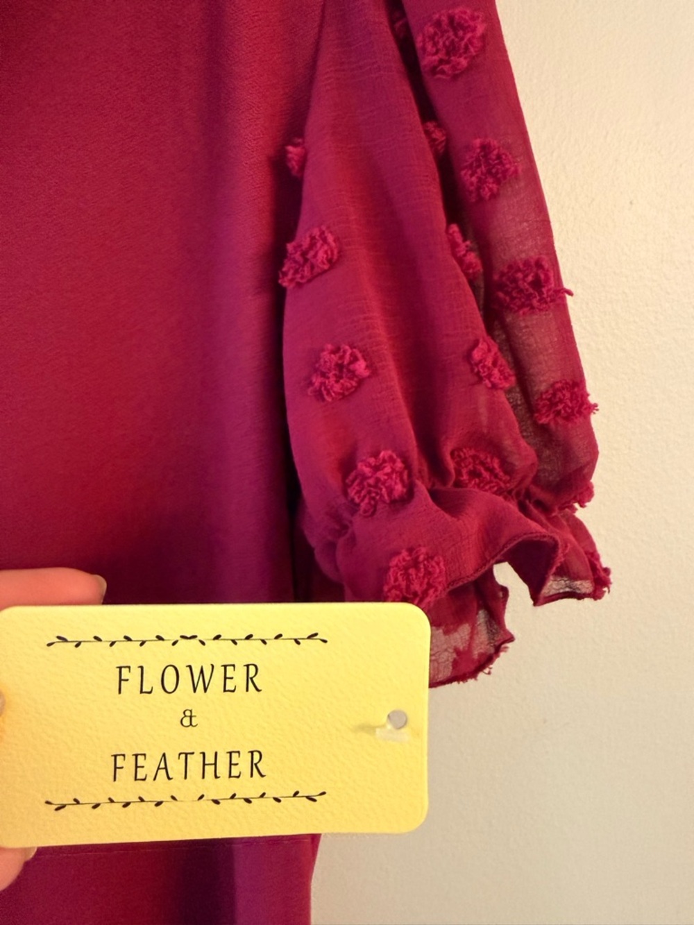 NWT Floral Street Burgundy Ruffle-Trim Short Sleeve Blouse - Picture 2 of 7